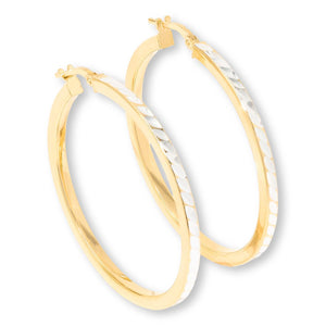 Fiorenza  Sterling Silver Two-tone Diamond-Cut Hoop Earrings, 1.5-inch