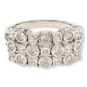 Absolute Sterling Silver  3-Row Mixed-Cut Band Ring, Size 6