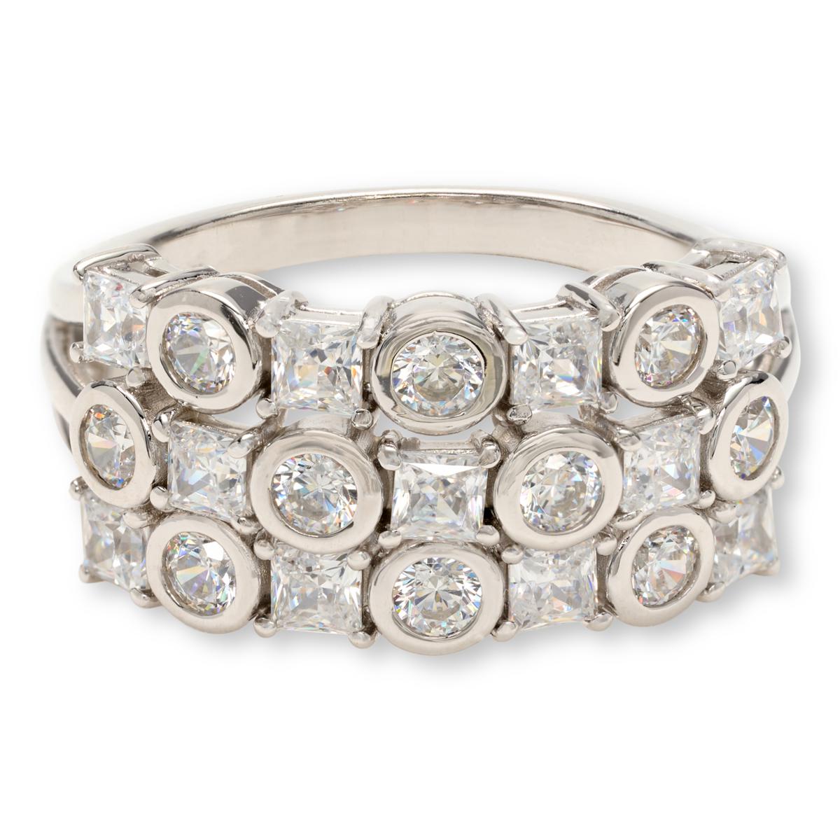 Absolute Sterling Silver  3-Row Mixed-Cut Band Ring, Size 6