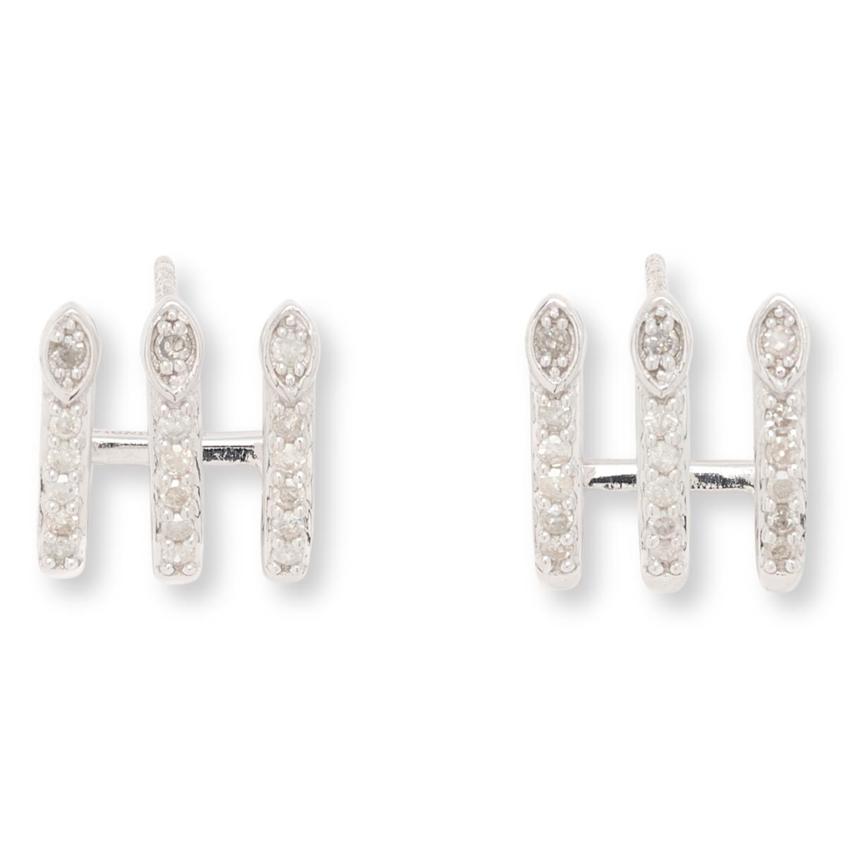 Rarities Sterling Silver.35ctw White Diamond Rhodium-Plated Three-Row Earrings