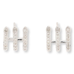 Rarities Sterling Silver.35ctw White Diamond Rhodium-Plated Three-Row Earrings
