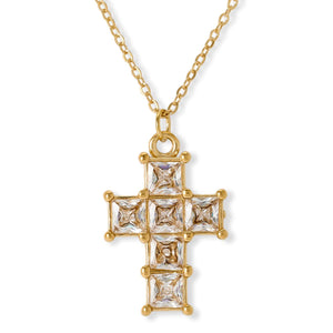 Absolute Stainless Steel Goldtone Cross Drop Necklace, 16"