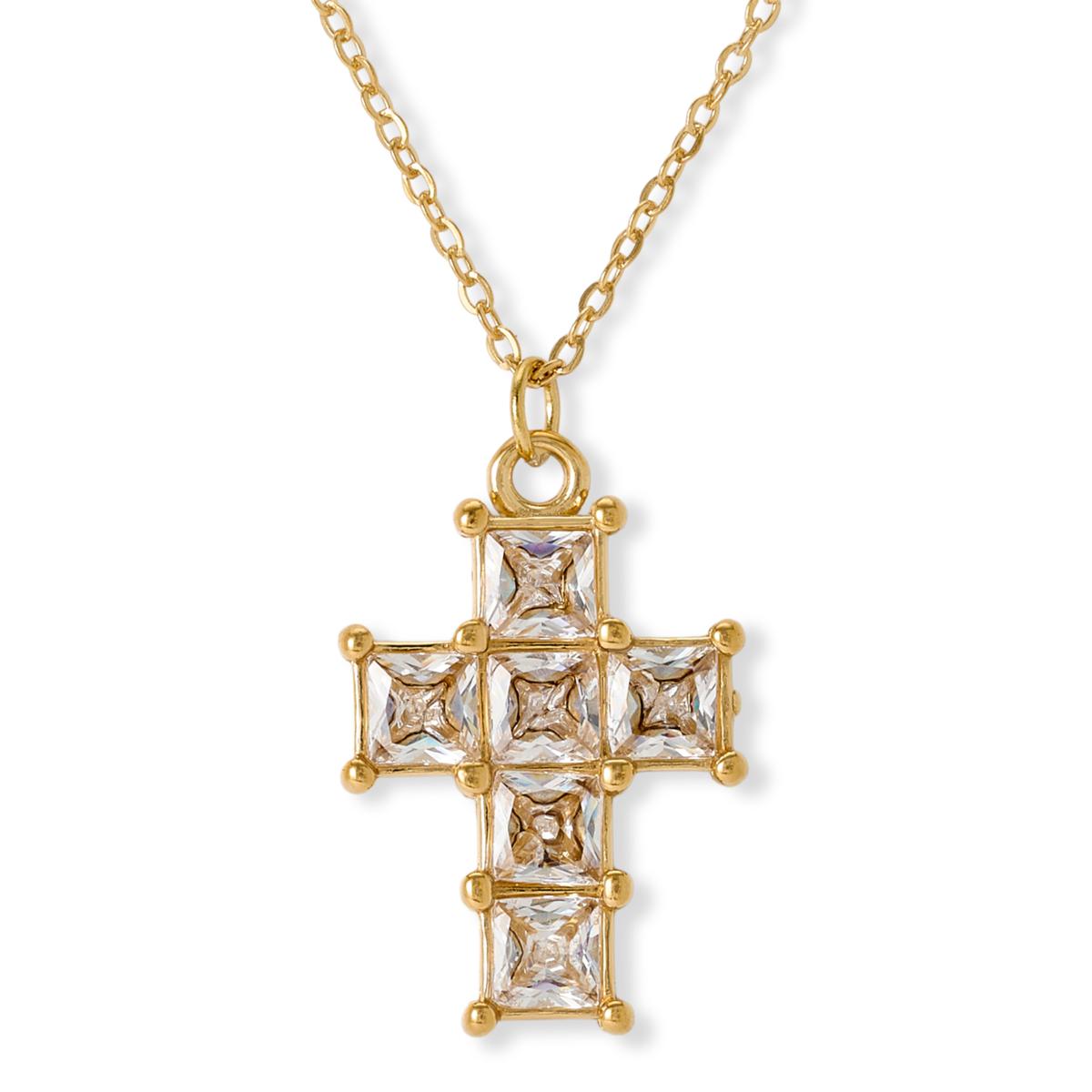 Absolute Stainless Steel Goldtone Cross Drop Necklace, 16"