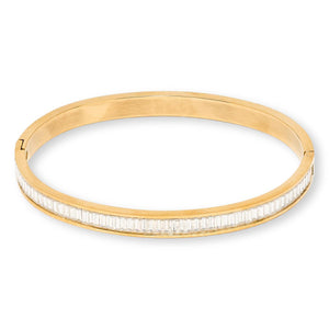 Absolute Stainless Steel Goldtone Baguette CZ Cuff Bracelet, 7"