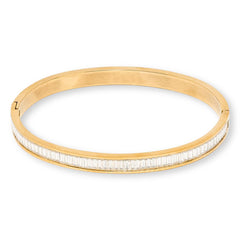 Absolute Stainless Steel Goldtone Baguette CZ Cuff Bracelet, 7"