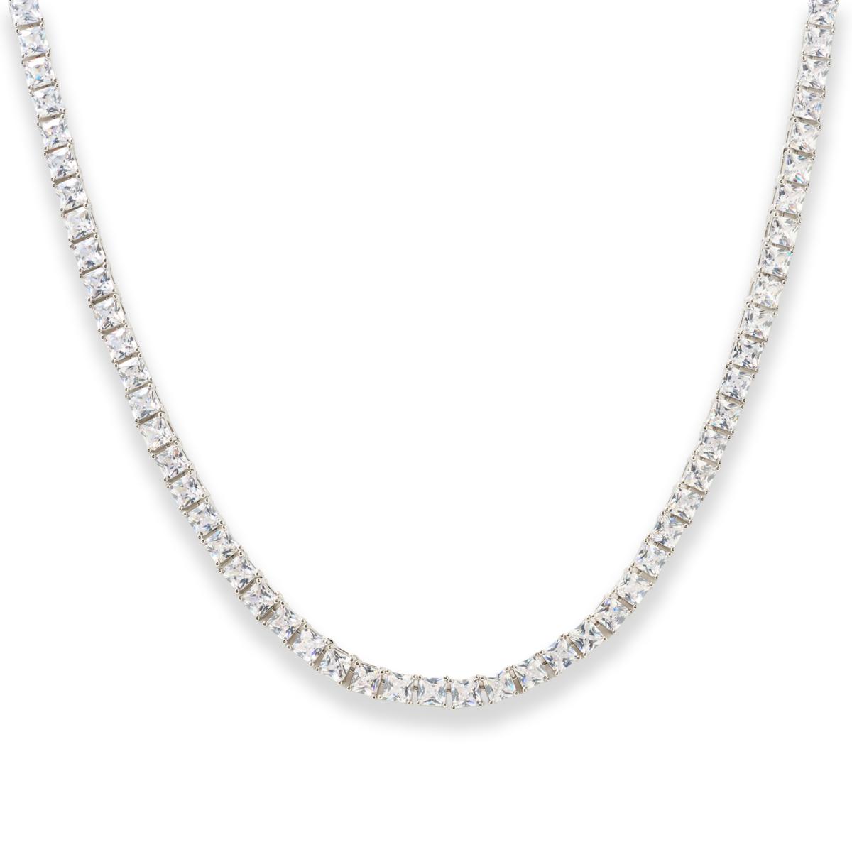 Absolute Brass Silvertone Princess-Cut Tennis Necklace w/Magnetic Clasp, 18"