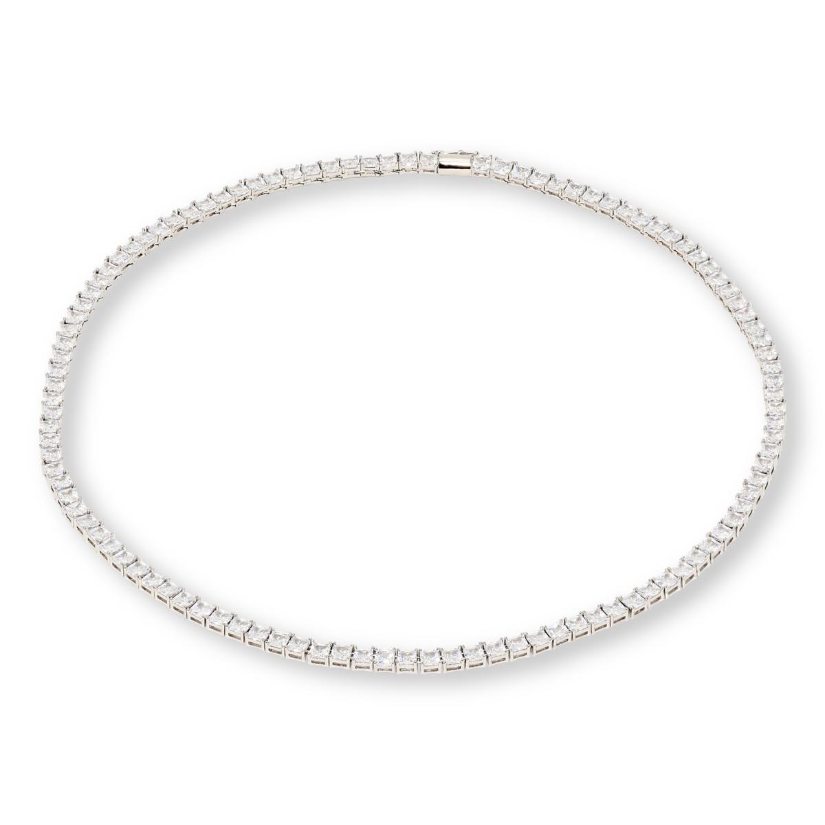 Absolute Brass Silvertone 4mm Princess Magnetic Tennis Necklace,  20"
