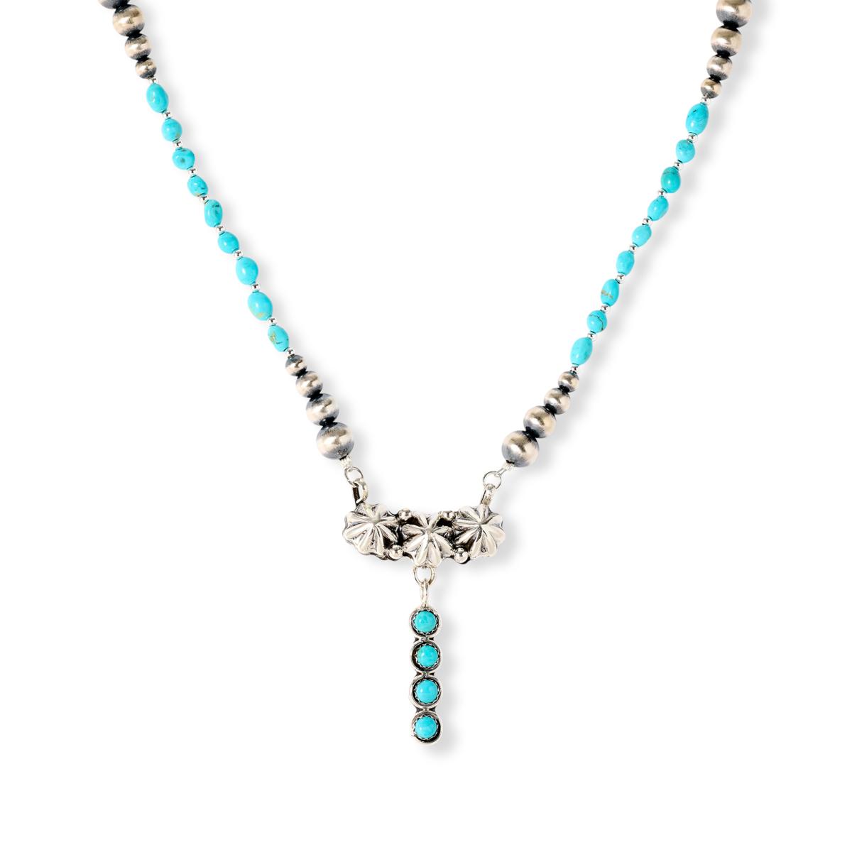 Chaco Canyon Sterling Silver Turquoise Bead & Silver Stardrop Necklace