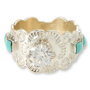 Chaco Canyon Sterling Silver Handcrafted Moissanite & Turquoise Ring, Size 8