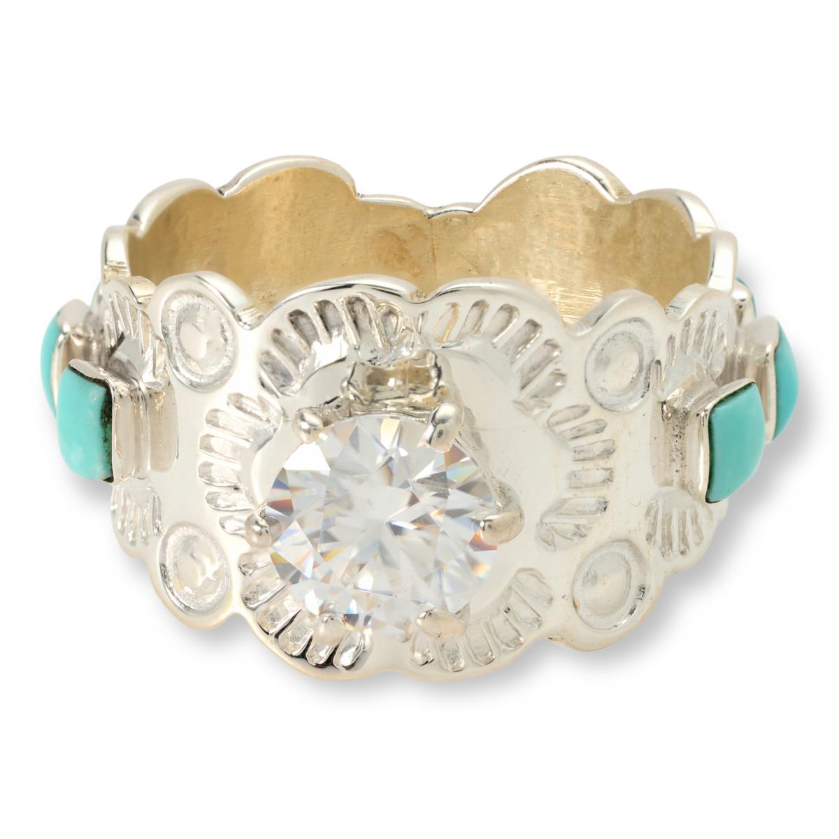 Chaco Canyon Sterling Silver Handcrafted Moissanite & Turquoise Ring, Size 8
