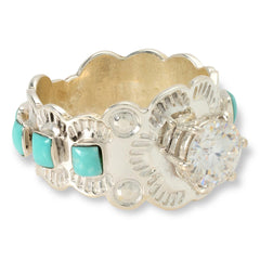 Chaco Canyon Sterling Silver Handcrafted Moissanite & Turquoise Ring, Size 8