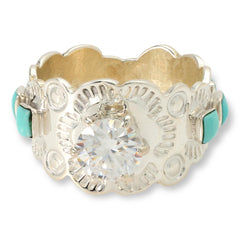 Chaco Canyon Sterling Silver Handcrafted Moissanite & Turquoise Ring, Size 8