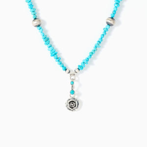 Chaco Canyon Sterling Silver Beaded Turquoise "Rose" Charm Necklace,  18"