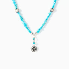 Chaco Canyon Sterling Silver Beaded Turquoise "Rose" Charm Necklace,  18"