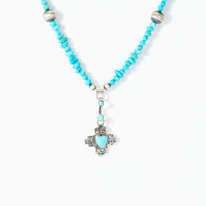 Chaco Canyon Sterling Silver Beaded Turquoise "Cross" Charm Necklace,  18"