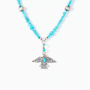 Chaco Canyon Sterling Silver Beaded Turquoise "Thunderbird" Charm Necklace,  18"