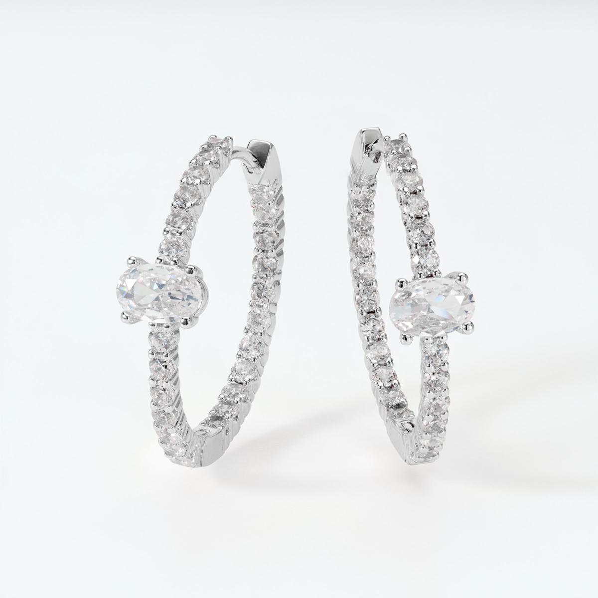 Absolute Brass Silvertone Inside-Outside CZ Hoop Earrings