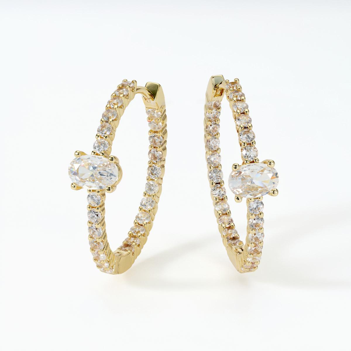 Absolute Brass Goldtone Inside-Outside CZ Hoop Earrings