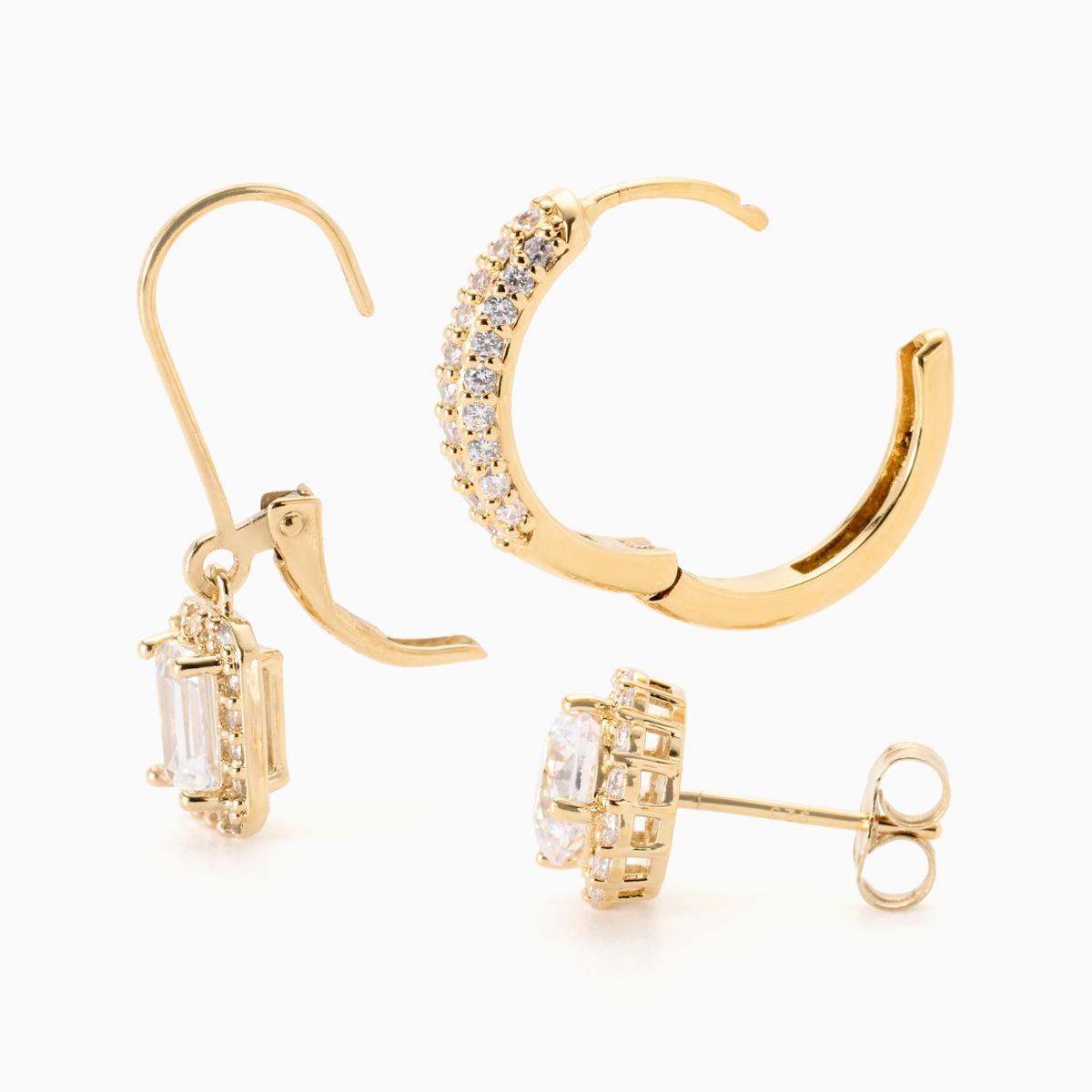 Absolute Brass Goldtone 3-Piece CZ Earring Set