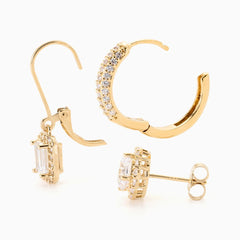 Absolute Brass Goldtone 3-Piece CZ Earring Set