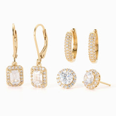 Absolute Brass Goldtone 3-Piece CZ Earring Set