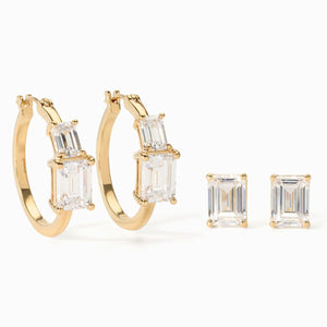 Absolute Brass Goldtone  Emerald-Cut Duet Earring Set