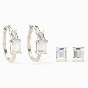 Absolute Brass Silvertone  Emerald-Cut Duet Earring Set