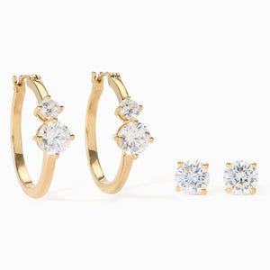 Absolute Brass Goldtone Round-Cut Duet Earring Set
