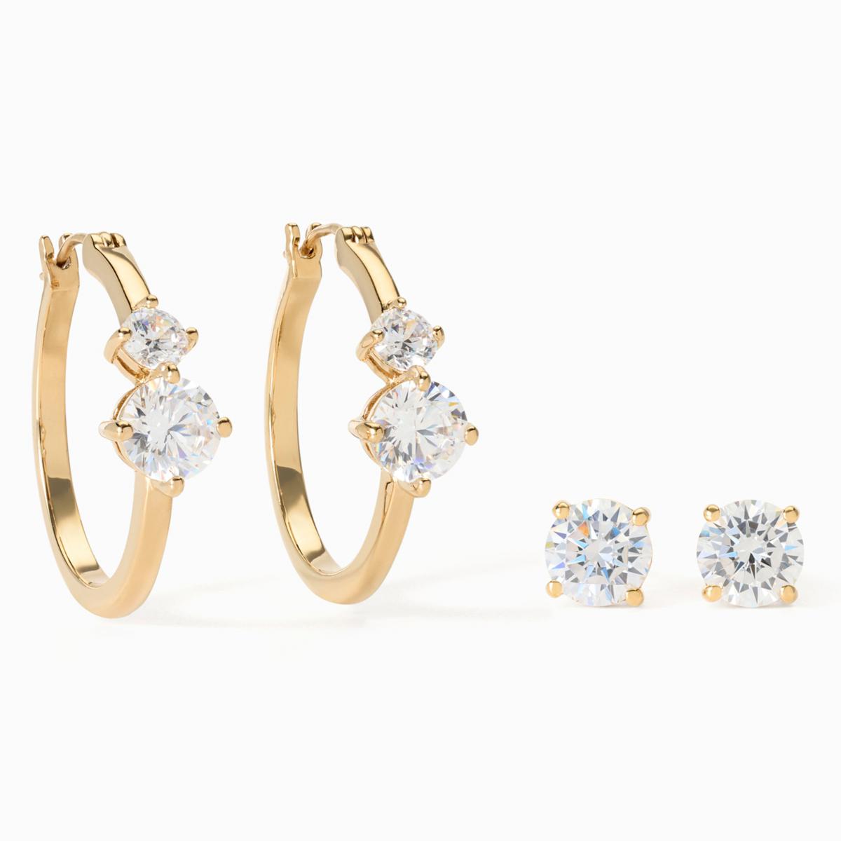 Absolute Brass Goldtone Round-Cut Duet Earring Set