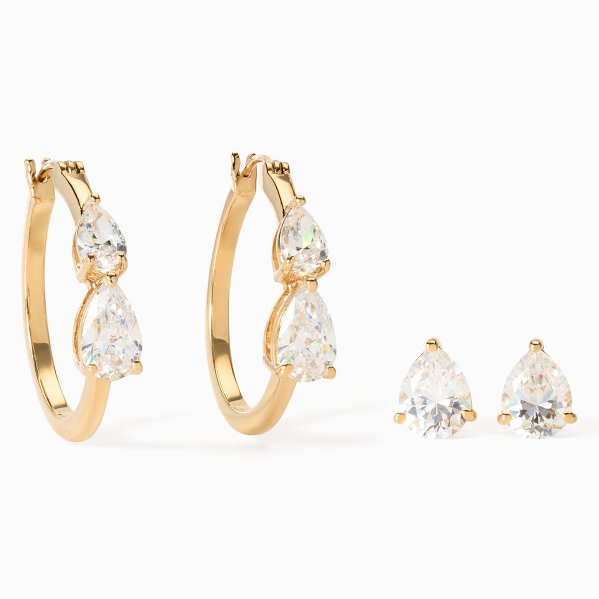 Absolute Brass Goldtone Pear-Cut Duet Earring Set