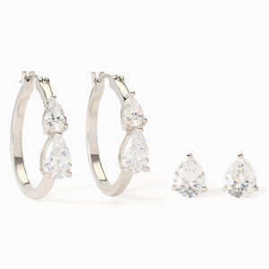 Absolute Brass Silvertone Pear-Cut Duet Earring Set