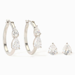 Absolute Brass Silvertone Pear-Cut Duet Earring Set
