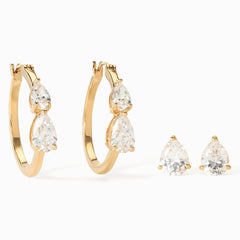 Absolute Brass Goldtone Pear-Cut Duet Earring Set