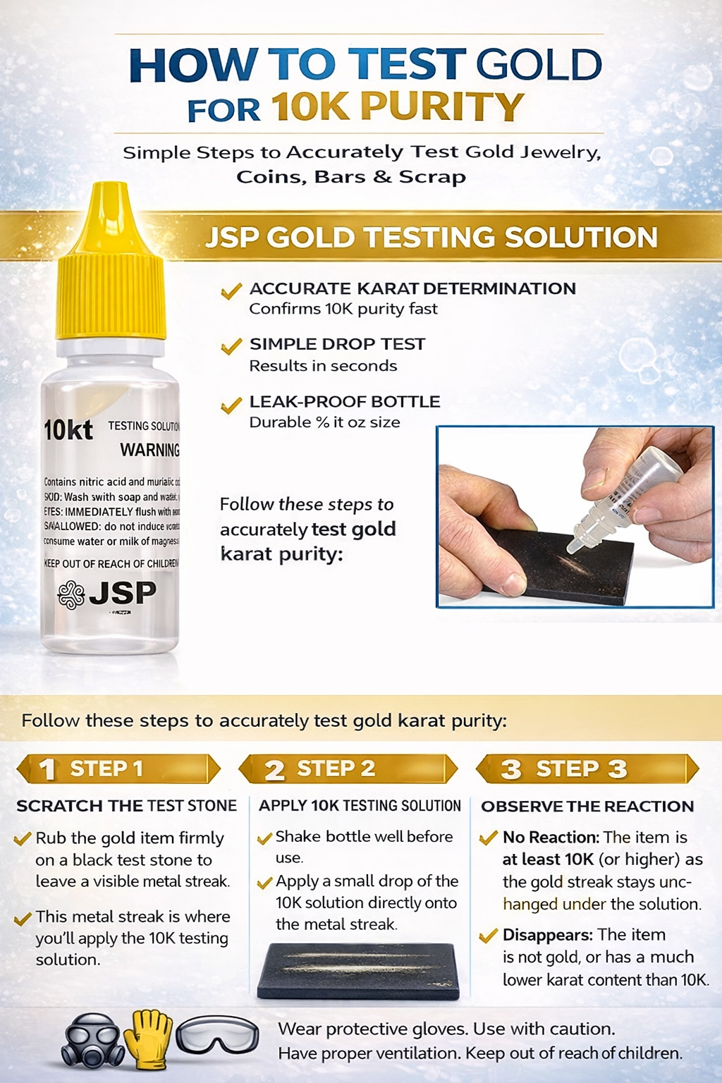 Purity Testing JSP 10K Gold Testing Solution – Jewelry & Scrap Purity Tester – 3 ...