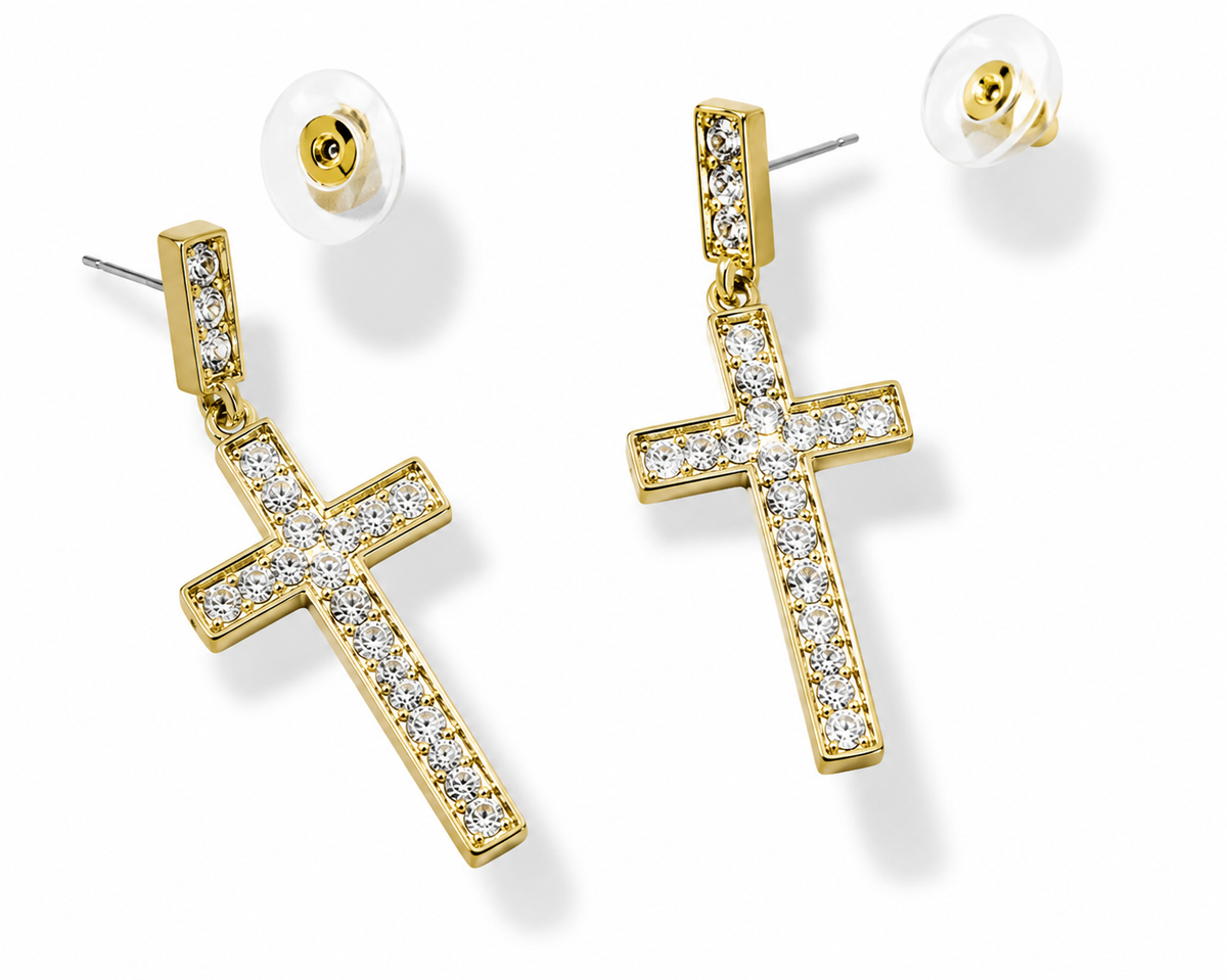 Heidi Daus Delicate Divinity Crystal Cross Earrings, Golden
