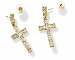 Heidi Daus Delicate Divinity Crystal Cross Earrings, Golden