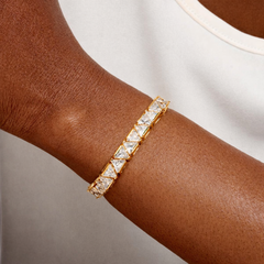 Absolute Sterling Silver Goldclad 6mm Trilliant Magnetic Clasp Line Bracelet, 6-3/4"