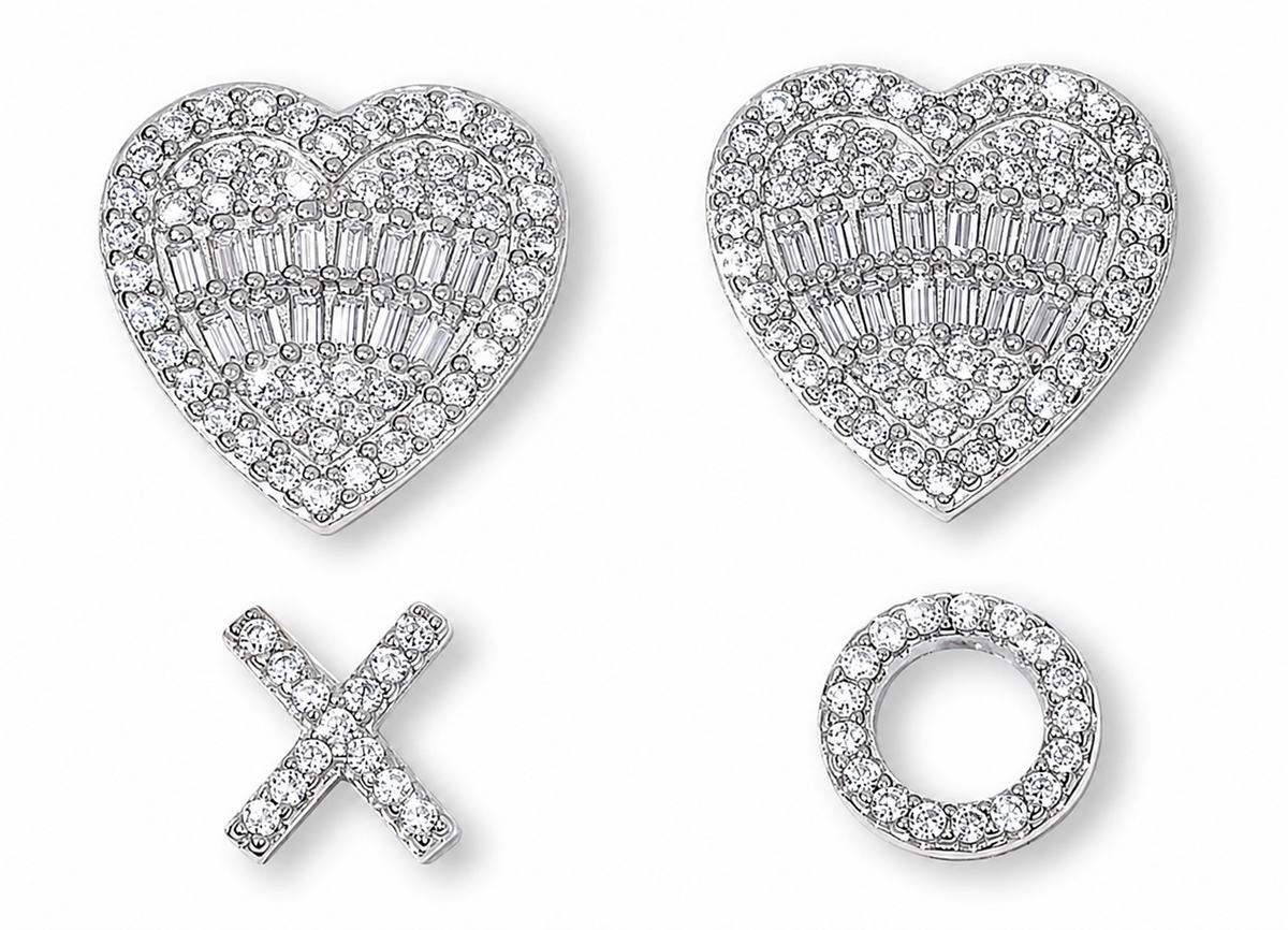 Radiance by Absolute 3.48ctw Heart, and XO Stud Earrings