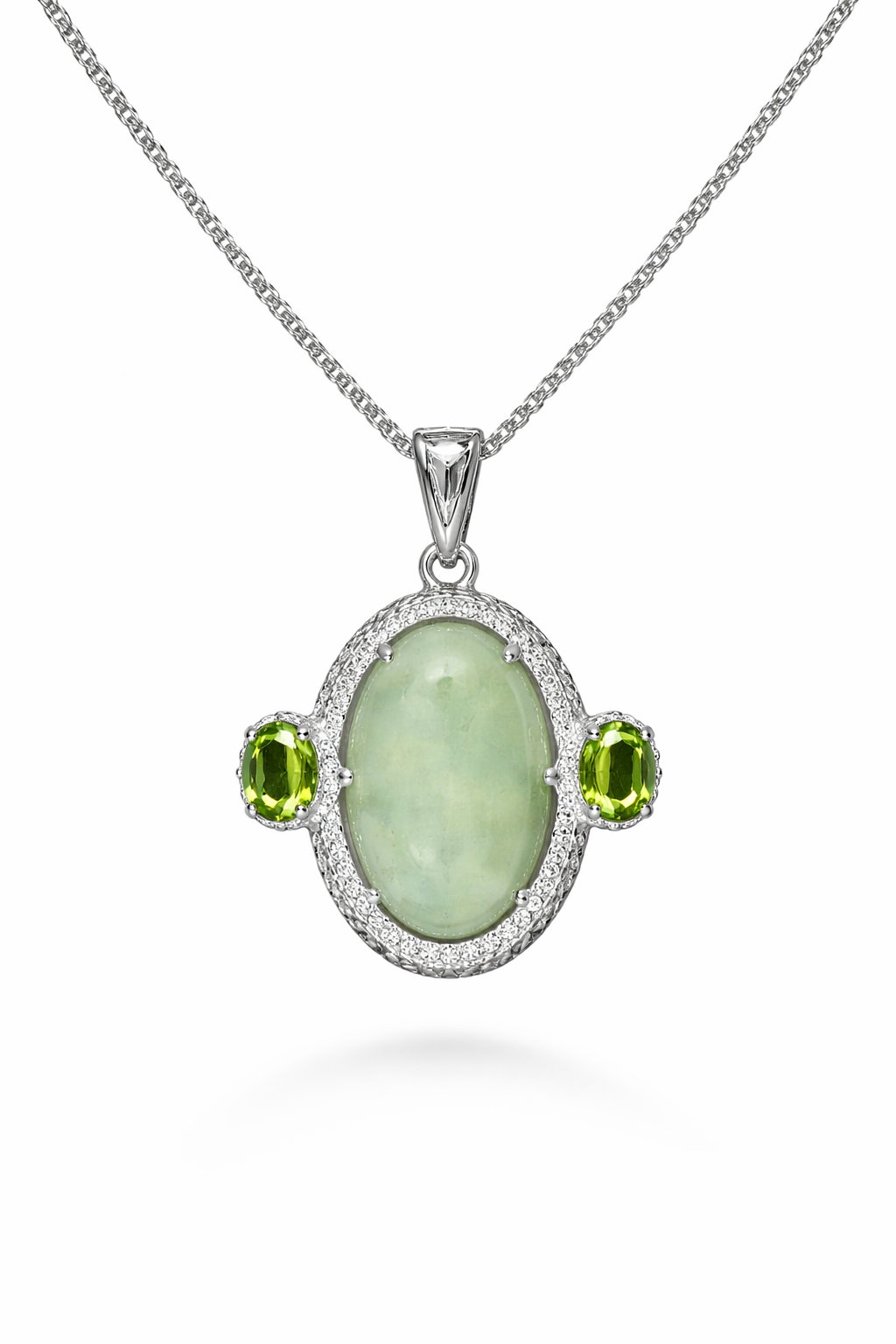 Jade of Yesteryear Green Jade Peridot Pendant 18" Chain Sterling Silver