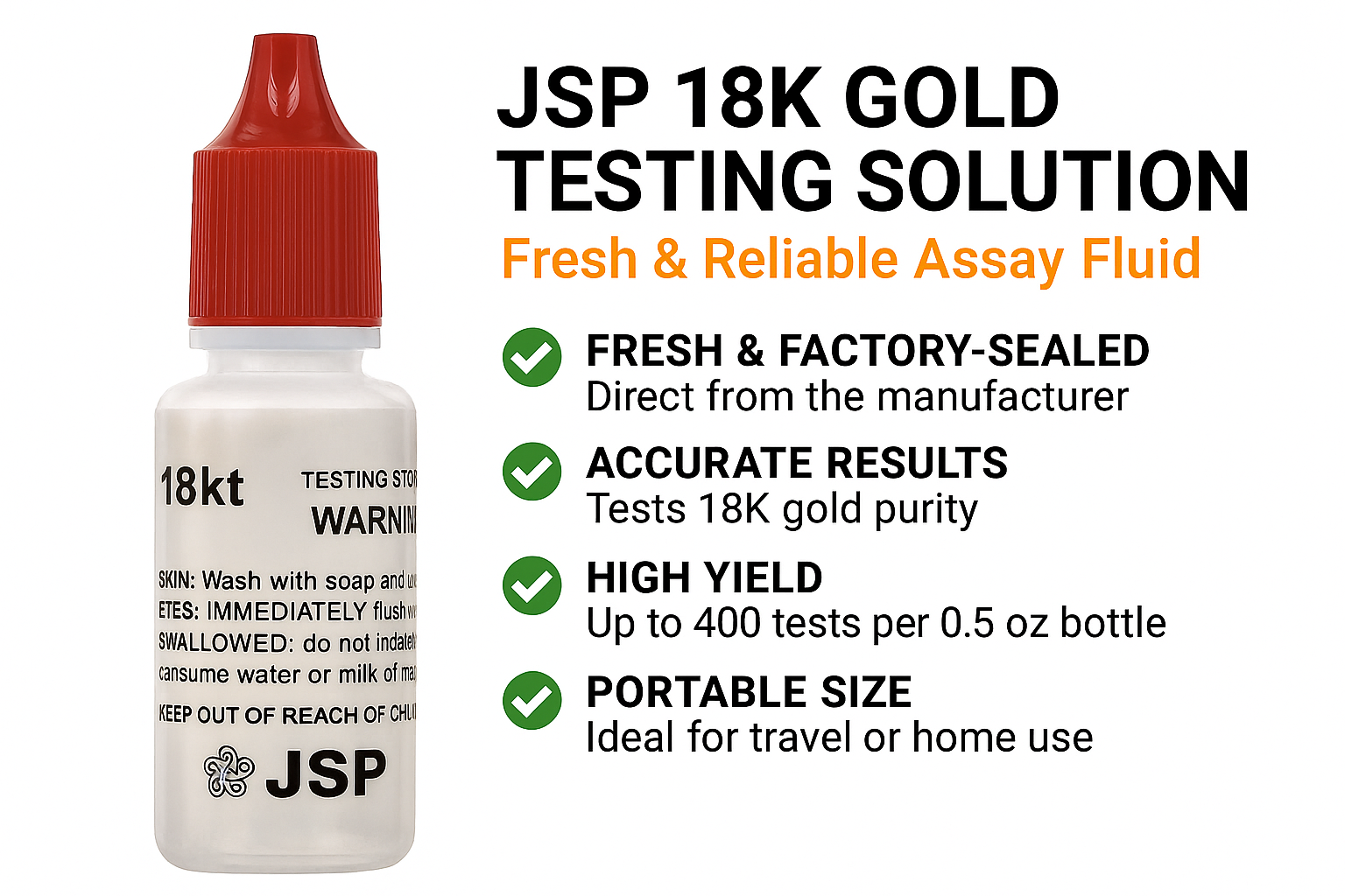 JSP 18K Gold Testing Acid Solution â€“ 0.5 oz | Authentic Assay Fluid for Jewelry, Coins