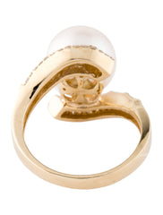 Effy 14K Yellow Gold 13mm Pearl & Diamond Cocktail Ring Size 8 0.76ctw