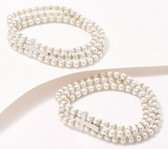 Faithful Heart S/2 Faux Pearl Bracelets with Cross by Valerie