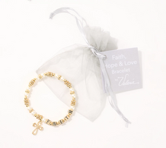 Faithful Heart 3-pc Faith Hope & Love White/Golden Beaded Bracelets Size Avg by Valerie