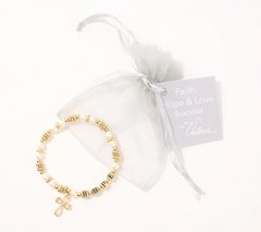Faithful Heart 3-pc Faith Hope & Love White/Golden Beaded Bracelets Size Avg by Valerie