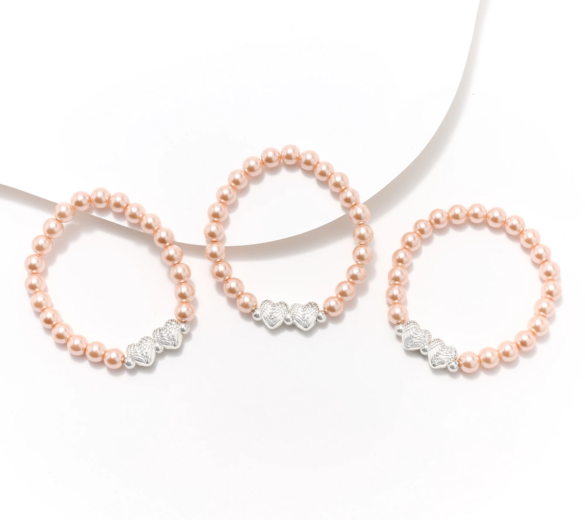 Faithful Heart 3-pc Pearl Pink Bracelets with Angel Wings, Average