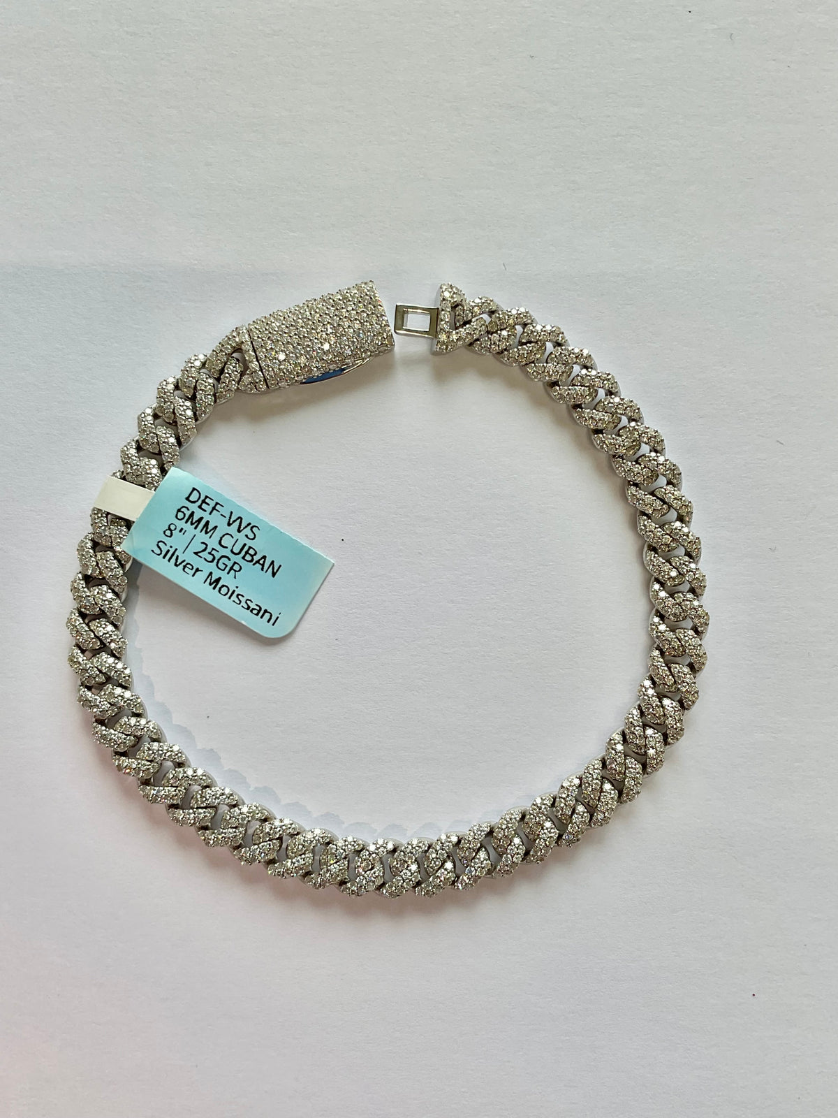 97520 - 6mm 8” 5cttw silver moissanite cuban white ($2500)