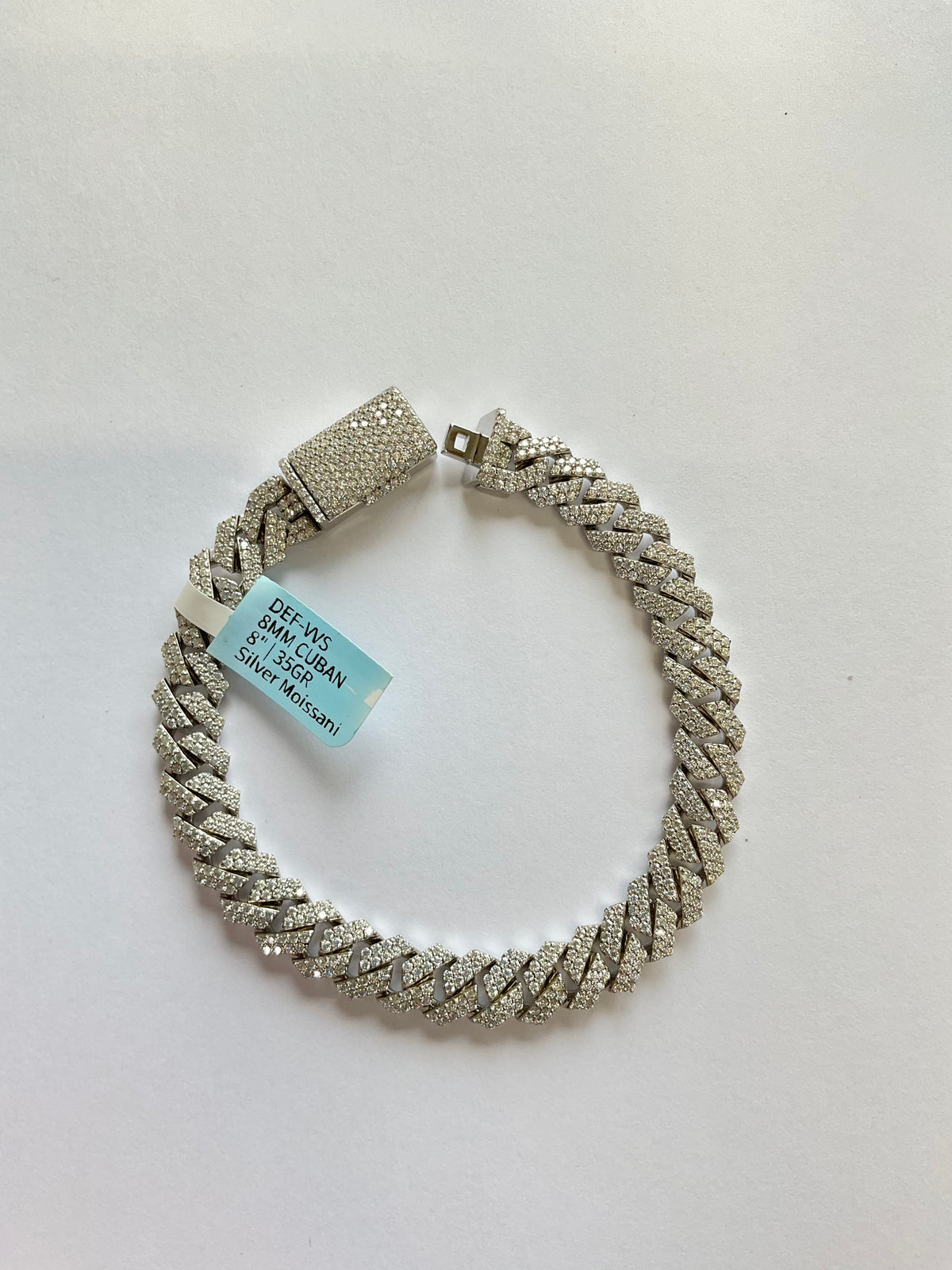 97799 - 8mm 8” 7cttw silver moissanite cuban white ($3500)