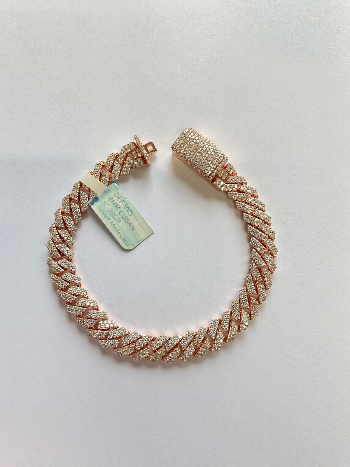 97799 - 8mm 8” 7cttw silver moissanite cuban Rose Gold ($3500)