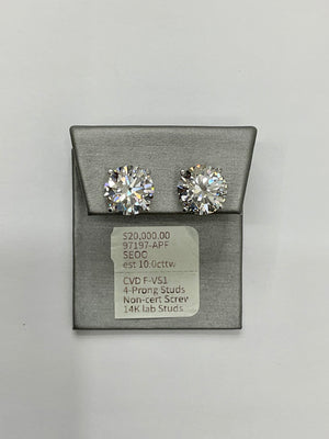 97197 - 14K WG Lab 4 prong studs screw 10.0cttw ($20,000)