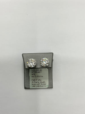 97789 - 14K WG Lab 4 prong studs screw 5.00cttw ($10,000)